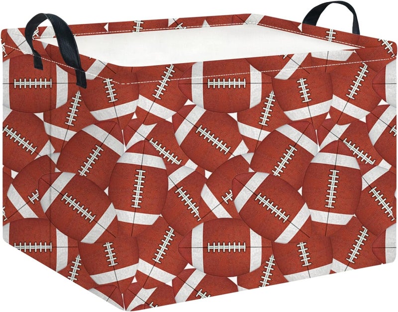 CLOCOR Rectangular Storage Basket,Collapsible Cute Pattern Storage Bin,Waterproof Books Box with Handles,Gift Basket(Score Rugby) - Image 1